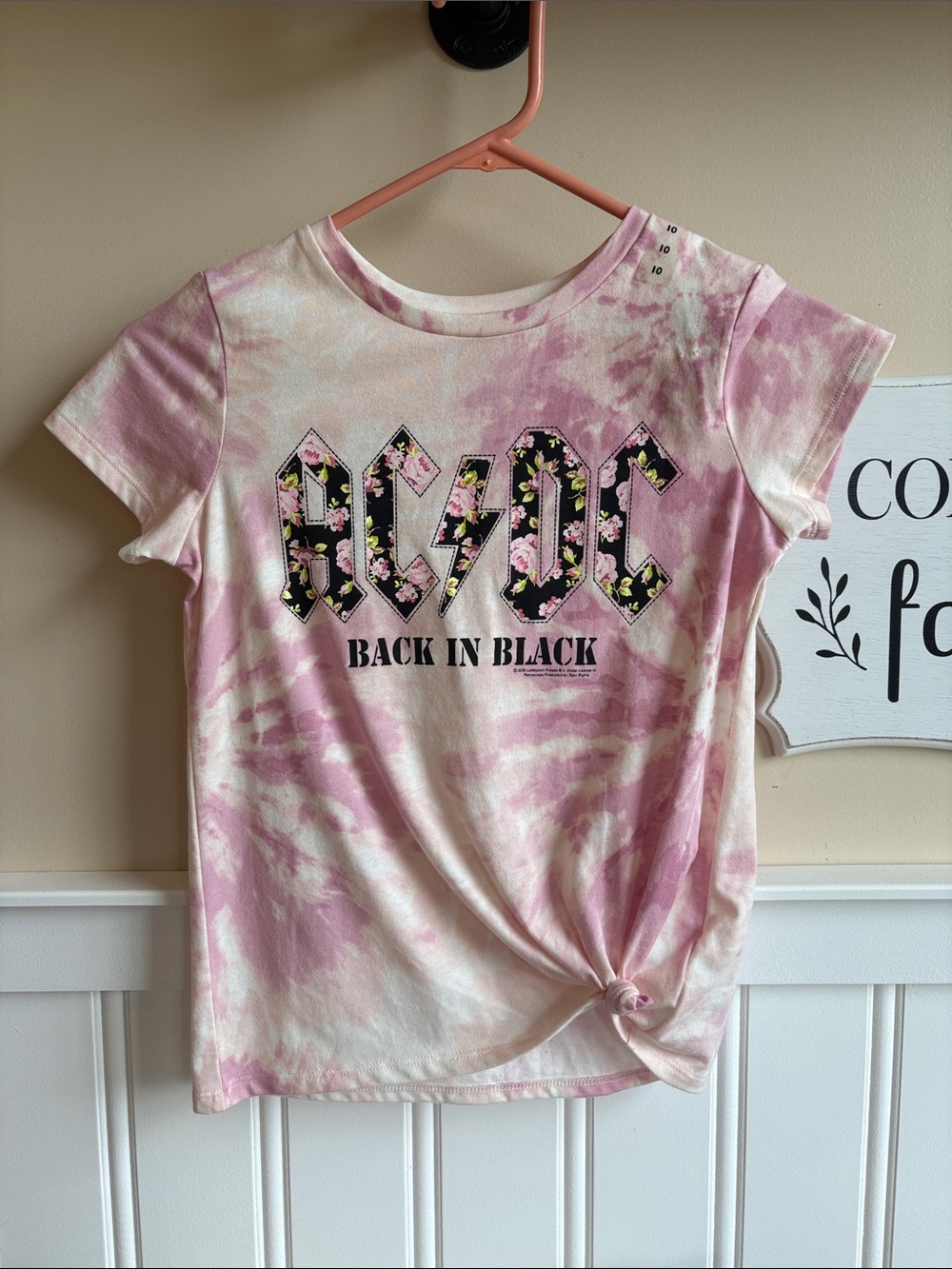 Justice Pink Tie-Dye AC/DC Floral Logo Short-Sleeve Tee